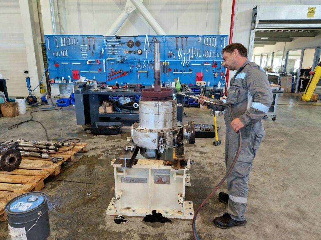 Intermediate pressure feed water pump during disassembly