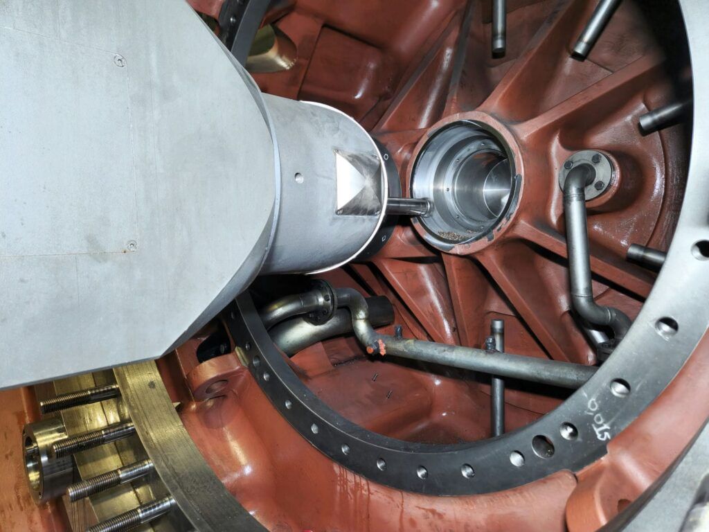 The bearing pocket on the main gearbox body was also machined to oversize to accommodate new custom-made bush-sleeve