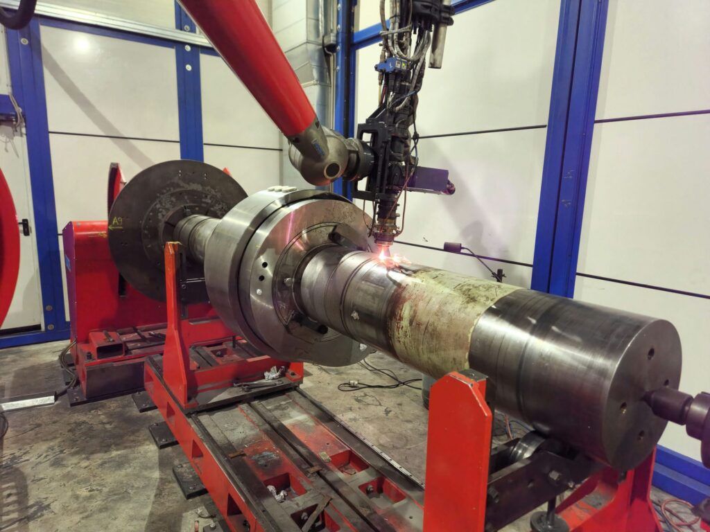TK Piitsirikos. main engine camshaft sections repairs. Cam journals during Laser Cladding buildup